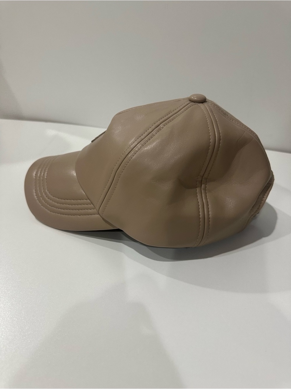 Steve Madden Faux Leather Baseball Cap Taupe Nude Adjustable Hat - Picture 2 of 7